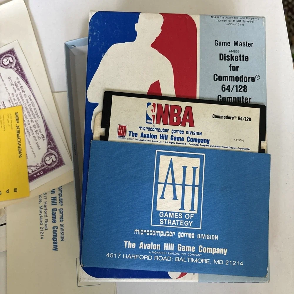 Commodore 64/128 NBA Basketball Game Disk Untested With Box And Disk Avalon Hill